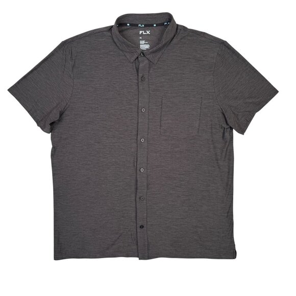 FLX Performance Untucked Fit Shirt Mens XL Dark Gray Short Sleeve Button Down - Picture 1 of 7